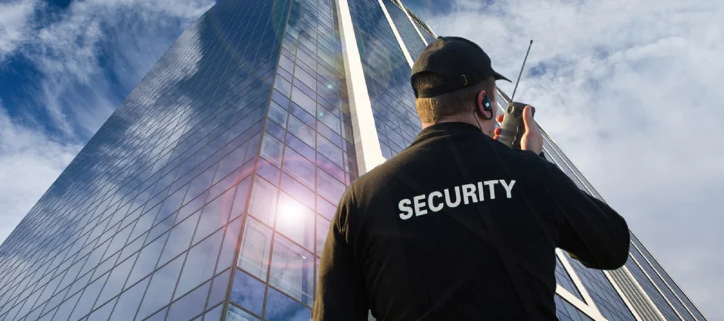 Security personnel conducting routine checks at a commercial building for building security service.