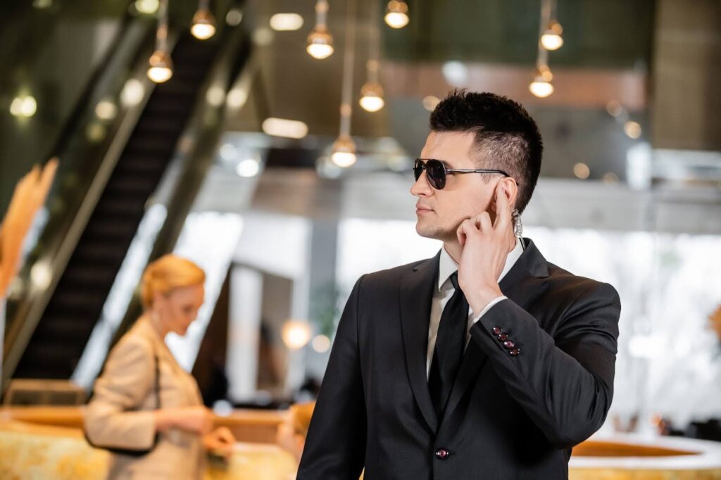 Restaurant security guard ensuring safety and protection inside the dining area