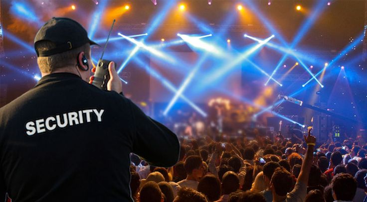 Professional venue security team managing crowd control at a large event.
