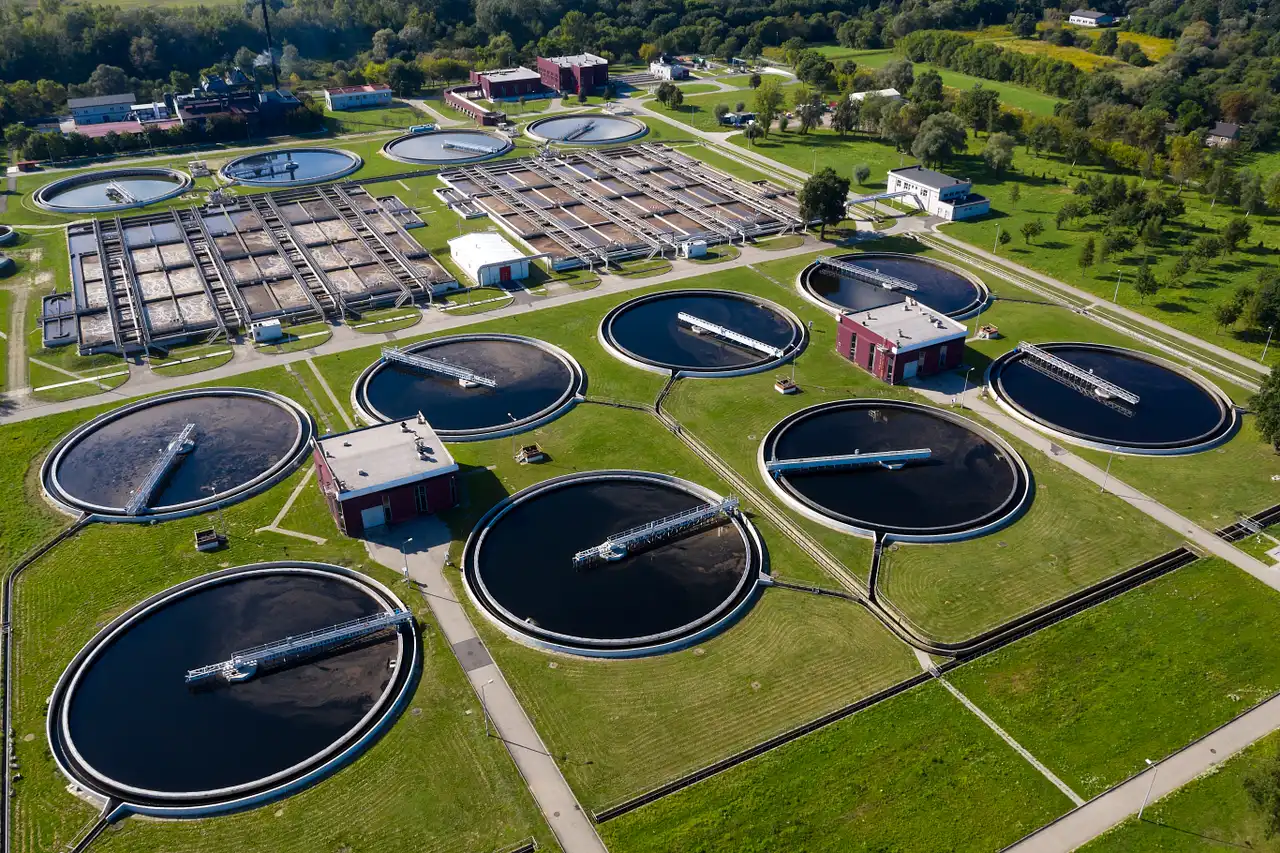 Advanced surveillance systems installed at a water treatment facility for enhanced security.